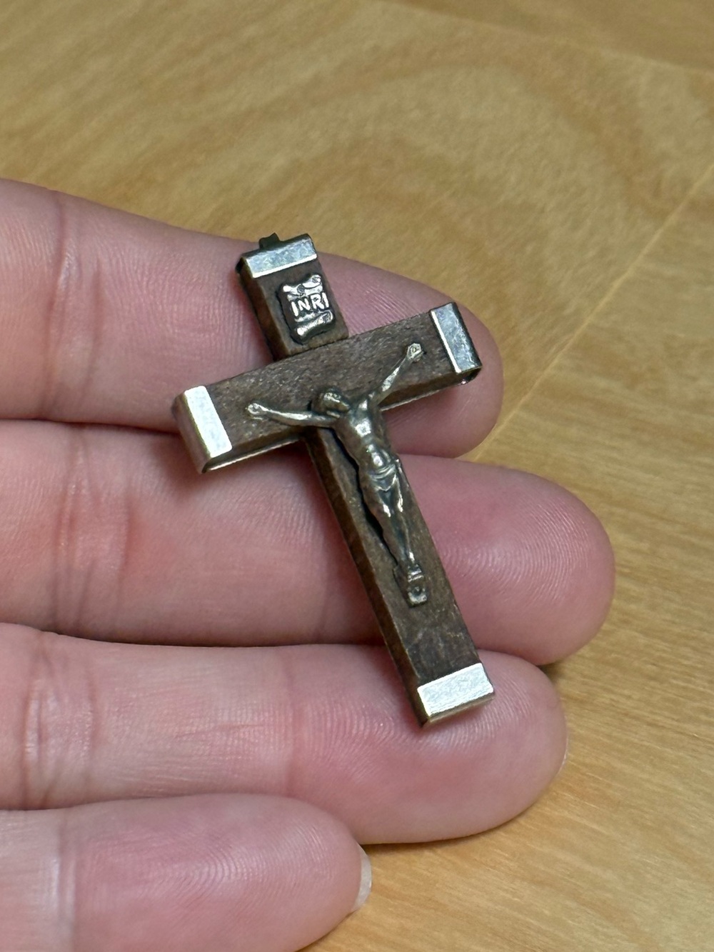 Corpus Christi Jesus Christ Fatima Crucifix Catholic Vintage Metal Wood Pendant